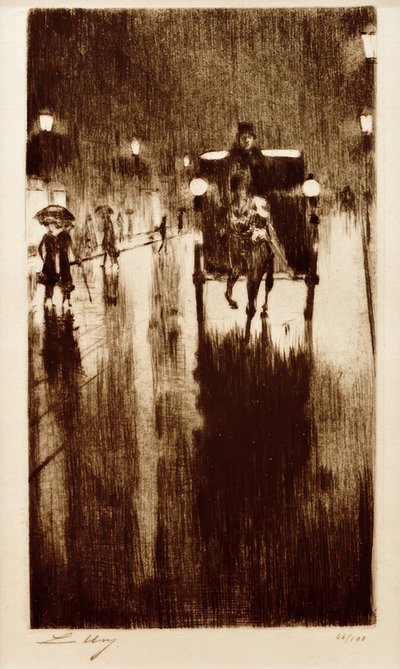 Horse-Drawn Carriage in Rainy Weather by Lesser Ury